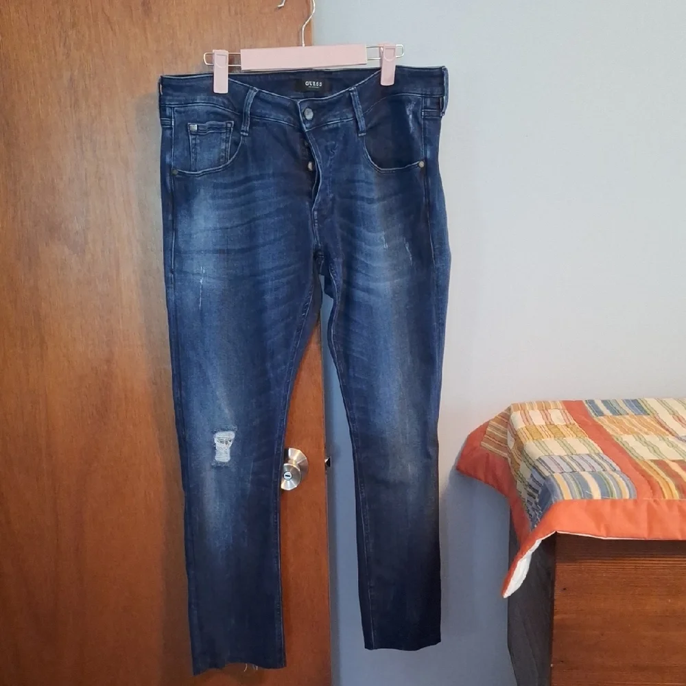 Guess Blue Slim Jeans with Subtle Distressing Size 32 Waist Women